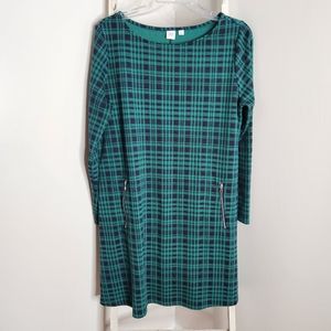 GAP dress womens large green plaid long sleeve silver zipper pockets holiday